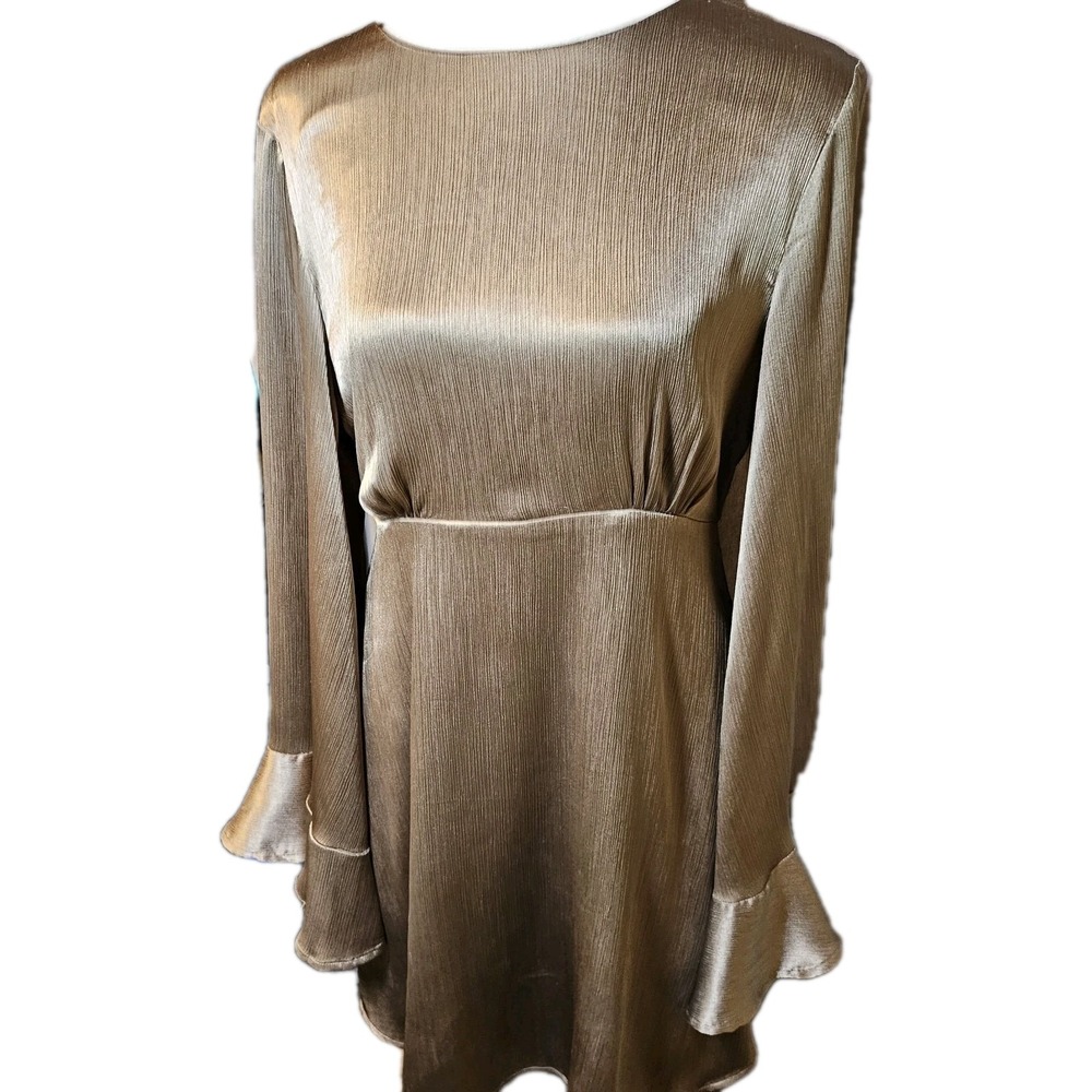 Love Riche Metallic Rose Bell Sleeve Mini Dress Women's SZ S 70's,Retro,Party